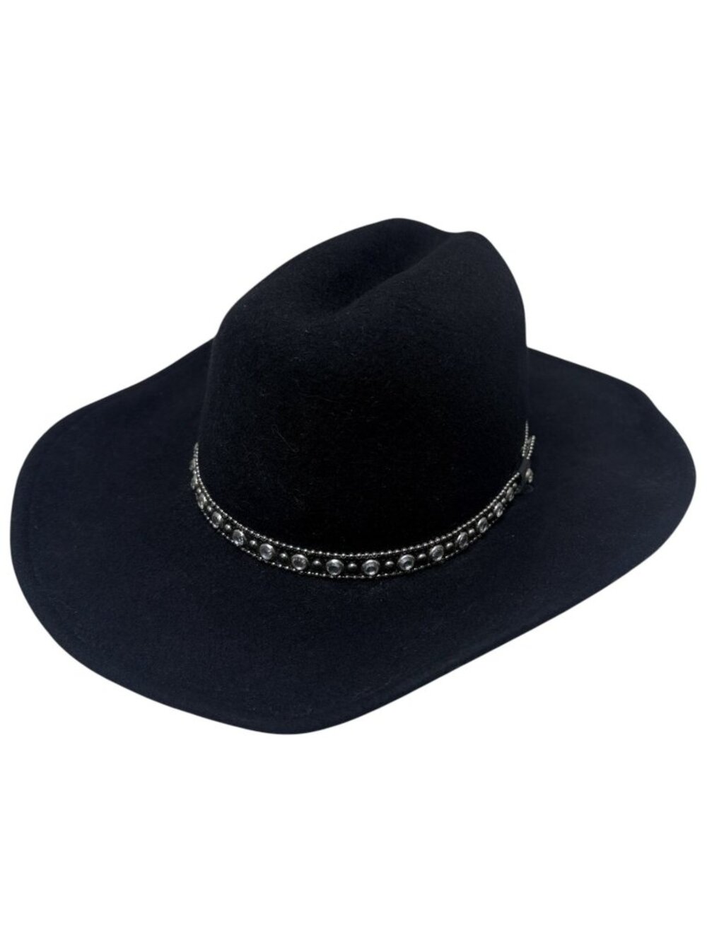 Rodeo King Cowboy Hat Black Felt Studded Band Women's Medium Western Wool